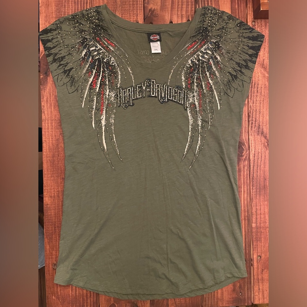 Harley-Davidson Women's Green Wing Graphic T-Shirt
